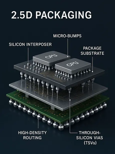 Diagram of 2.5D packaging with a silicon interposer